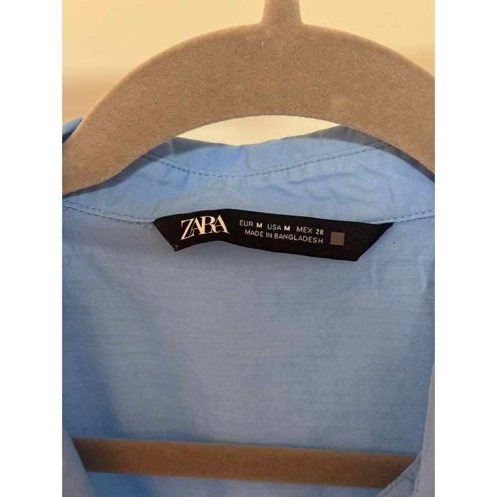 ZARA Women Blue Button Up Shirt Size M Oversized Long Sleeve Casual Top - Picture 6 of 8